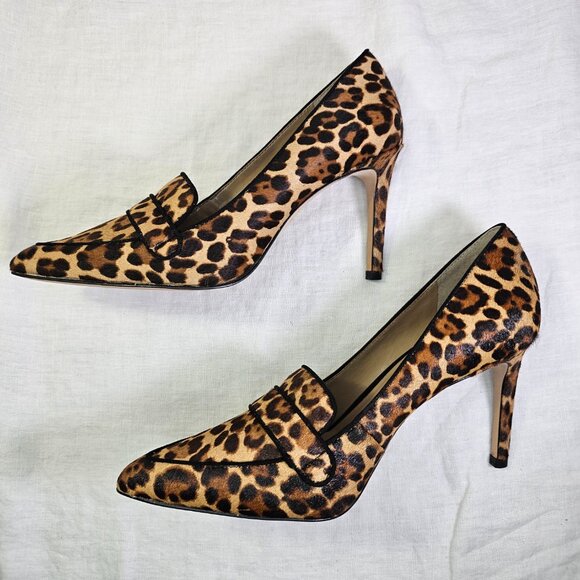 Ann Taylor Beck Leopard Print Calf Hair 3.5” Loafer Stiletto Heel Pump 9M - Picture 2 of 14
